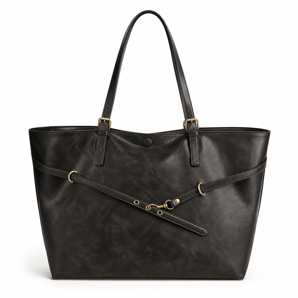 Kingsbury Buckle Vegan Leather Tote Bag - black