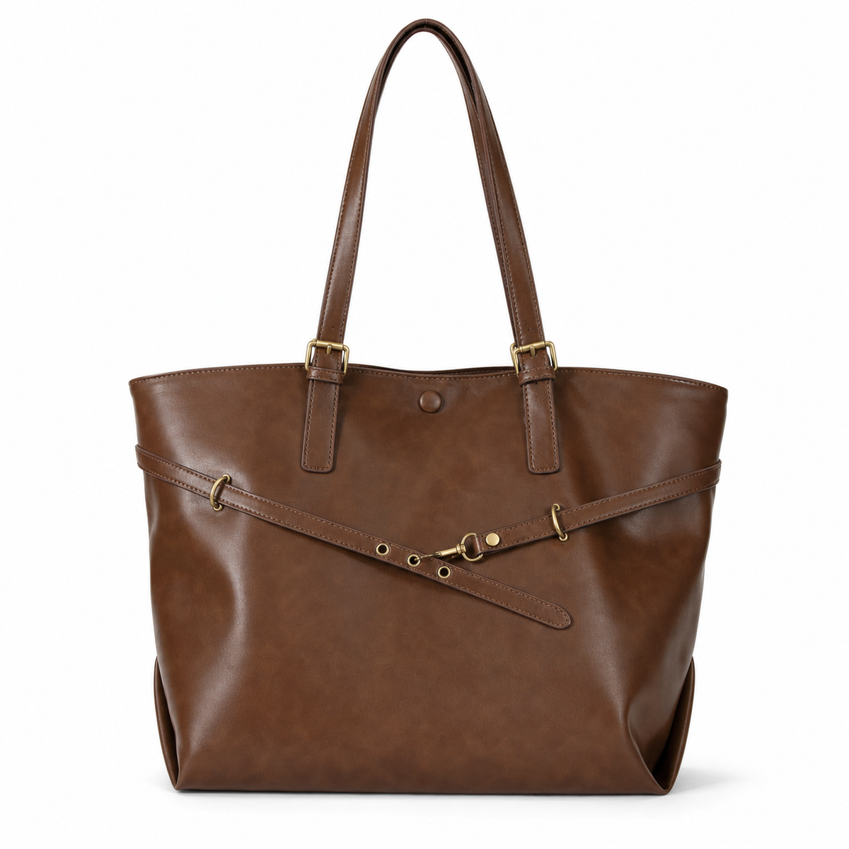 Kingsbury Buckle Vegan Leather Tote Bag - brown