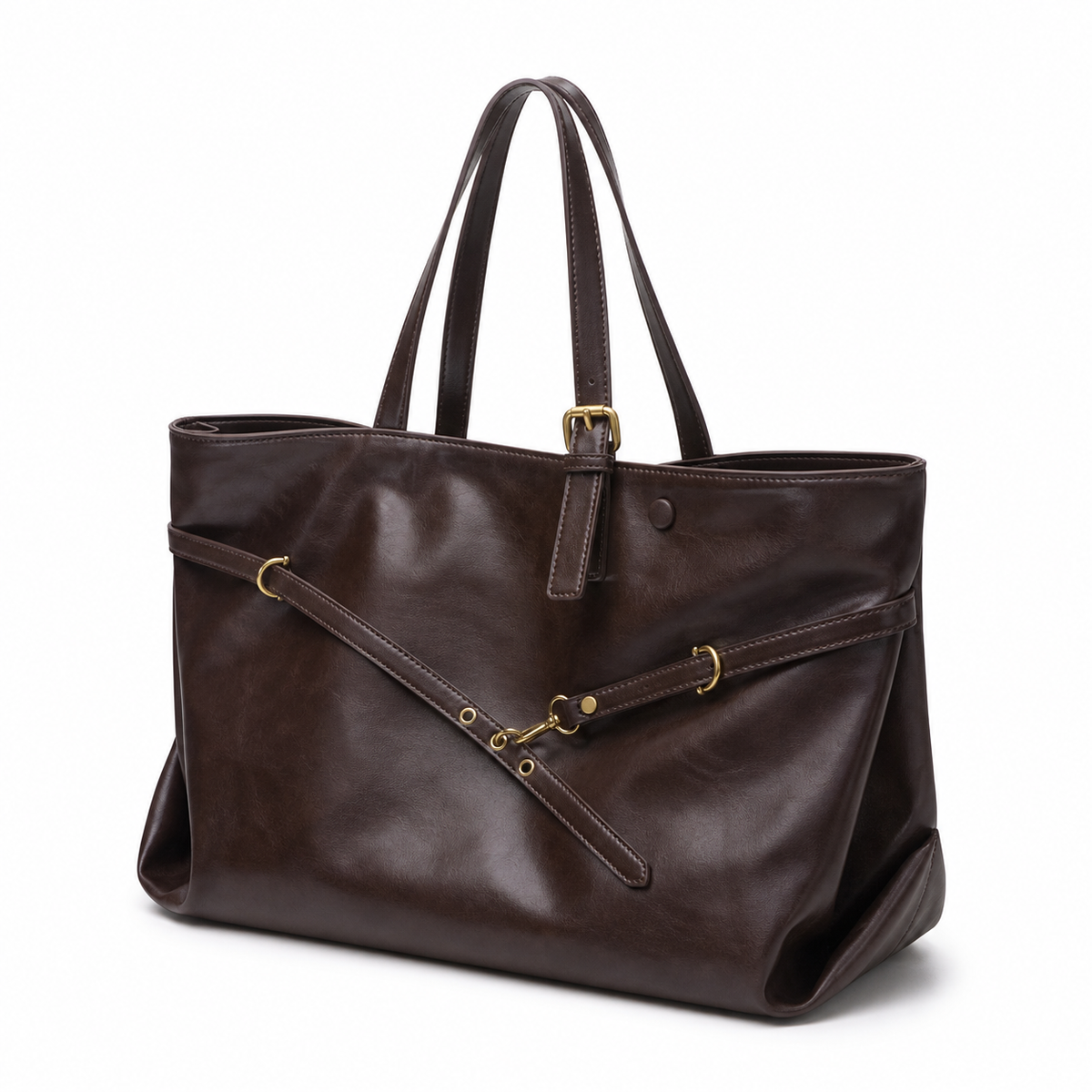 Kingsbury Buckle Vegan Leather Tote Bag - coffee-angle-2