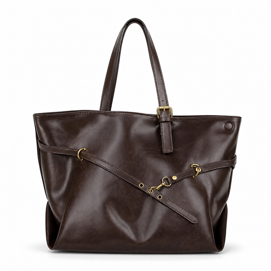 Kingsbury Buckle Vegan Leather Tote Bag - coffee